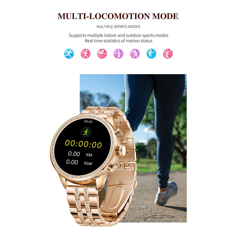 Relógio Smart Feminino 1.28” HD com Chamadas Bluetooth, Foto Personalizada, Carregamento Sem Fio e Funções Multiesportivas