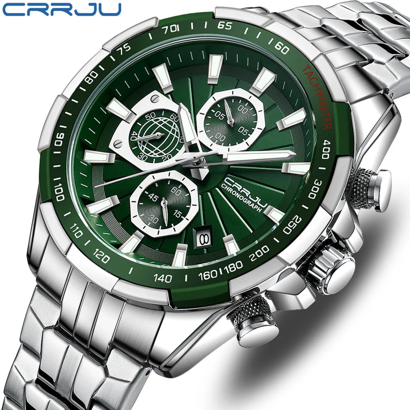 Relógio Masculino CRRJU: Design Criativo com Cronógrafo, Pulseira em Aço Inoxidável e Luminoso para Esporte e Casual