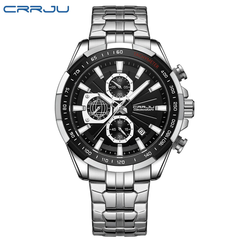 Relógio Masculino CRRJU: Design Criativo com Cronógrafo, Pulseira em Aço Inoxidável e Luminoso para Esporte e Casual